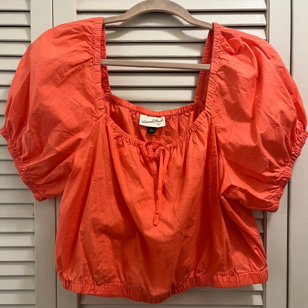 Universal Thread Orange Puff Sleeve Square Neck Crop Top